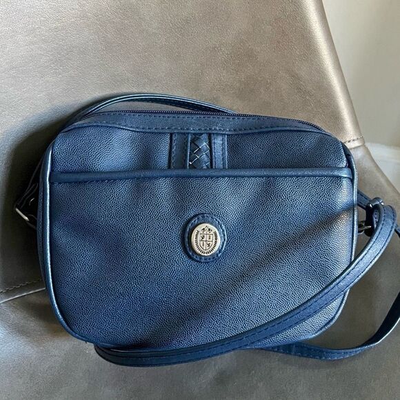 Vintage Gitano Navy Faux Leather Crossbody Purse Small 90s Minimalist Bag - Picture 1 of 10